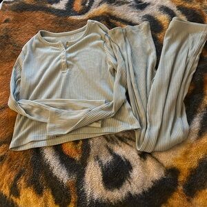 GAP Women's Ribbed Pajama Set in Soft Blue